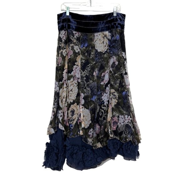Floral Velvet Chiffon Skirt Silk By Background Boho Whimsy Italy Size 46 / US 10 - Picture 2 of 9